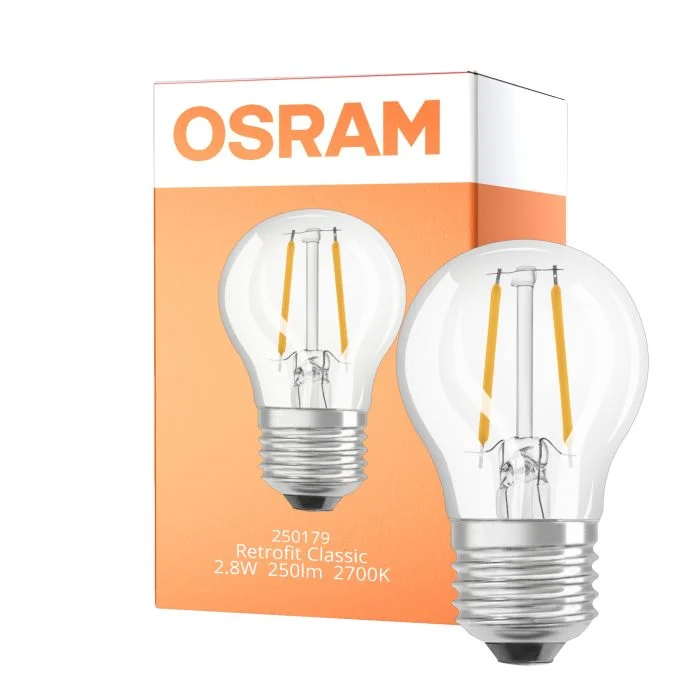 Osram Classic LED E27 Esférica Con Filamento Clara 2.8W 250lm - 827 Luz Muy Cálida | Regulable - Reemplazo 25W