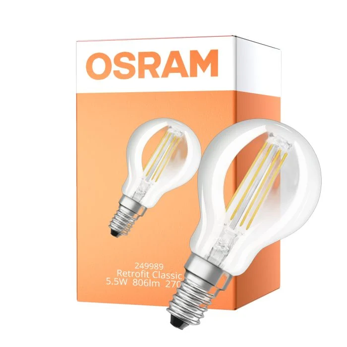 Osram Classic LED E14 Esférica Con Filamento Clara 5.5W 806lm - 827 Luz Muy Cálida | Reemplazo 60W