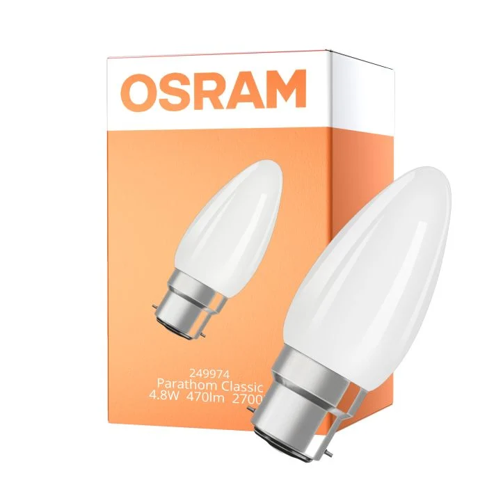 Osram Parathom Classic LED B22d Vela Con Filamento Mate 4.8W 470lm - 827 Luz Muy Cálida | Regulable - Reemplazo 40W