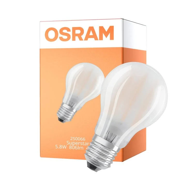 Osram LED Superstar E27 Pera Con Filamento Mate 5.8W 806lm - 940 Blanco Frio | Mejor Reproducción De Color - Regulable - Reemplazo 60W