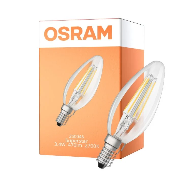 Osram LED Superstar E14 Vela Con Filamento Clara 3.4W 470lm - 927 Luz Muy Cálida | Mejor Reproducción De Color - Regulable - Reemplazo 40W