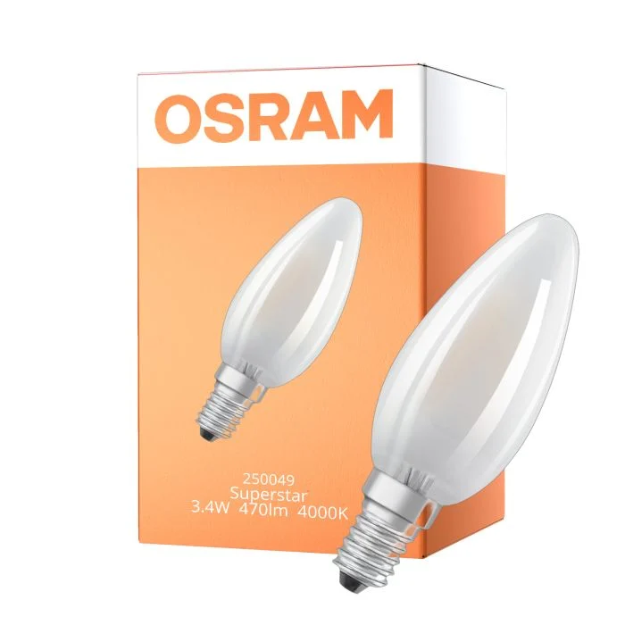 Osram LED Superstar E14 Vela Con Filamento Mate 3.4W 470lm - 940 Blanco Frio | Mejor Reproducción De Color - Regulable - Reemplazo 40W