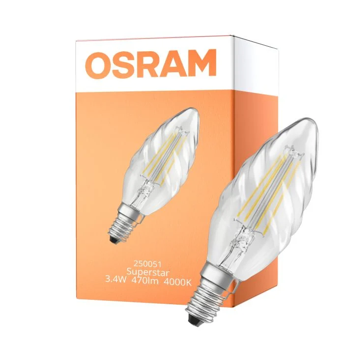 Osram LED Superstar E14 Retorcida candle Con Filamento Clara 3.4W 470lm - 940 Blanco Frio | Mejor Reproducción De Color - Regulable - Reemplazo 40W