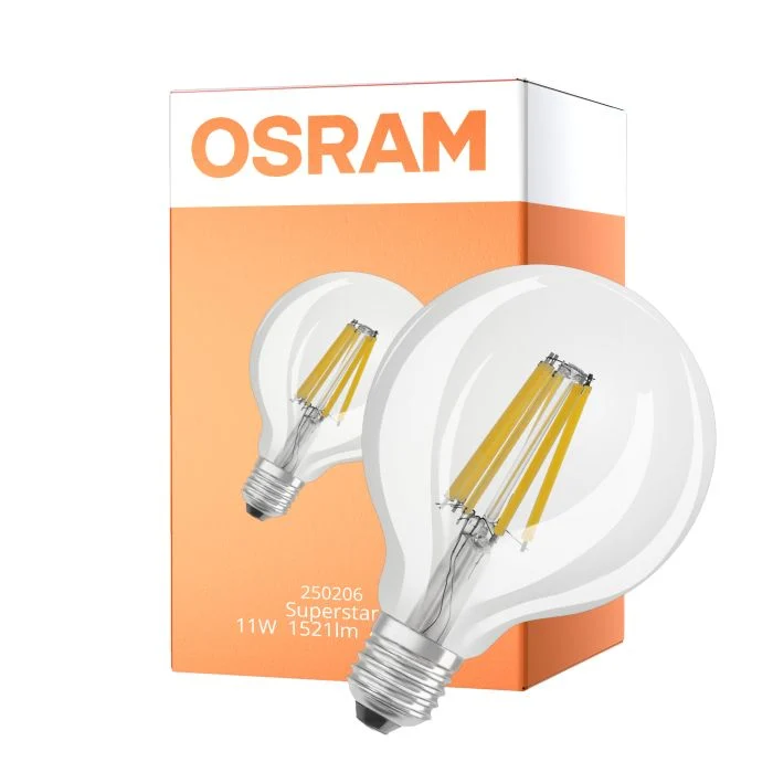 Osram LED Superstar E27 Globe G95 Con Filamento Clara 11W 1521lm - 940 Blanco Frio | Mejor Reproducción De Color - Reemplazo 100W