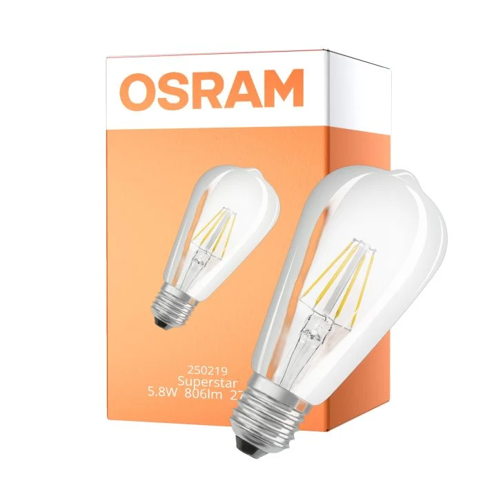 Osram LED Superstar E27 Edison Con Filamento Clara 5.8W 806lm - 927 Luz Muy Cálida | Mejor Reproducción De Color - Reemplazo 60W