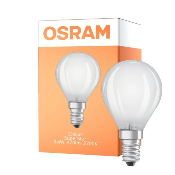 Osram LED Superstar E14 Esférica Con Filamento Mate 3.4W 470lm - 927 Luz Muy Cálida | Mejor Reproducción De Color - Regulable - Reemplazo 40W