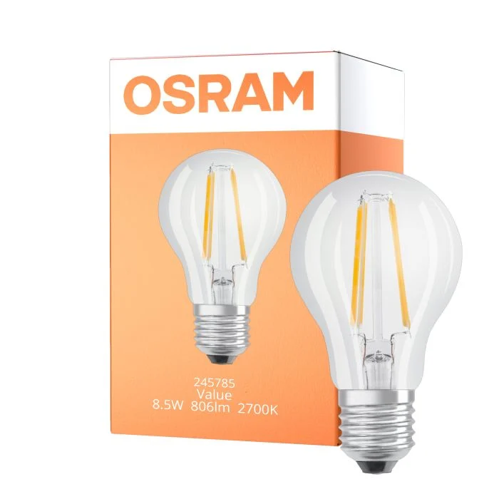 Osram Value Classic LED E27 Pera con Filamento Clara 8.5W 806lm - 827 Luz muy Cálida | Regulable