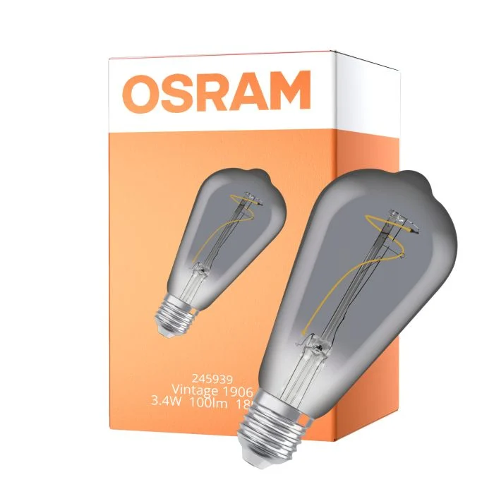Osram Vintage 1906 LED E27 Edison Filament Smokey 3.4W 100lm - 818 Extra Warm White