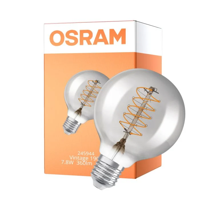 Osram Vintage 1906 LED E27 Globe Filament Smokey 80mm 7.8W 360lm - 818 Extra Warm White | Dimmable