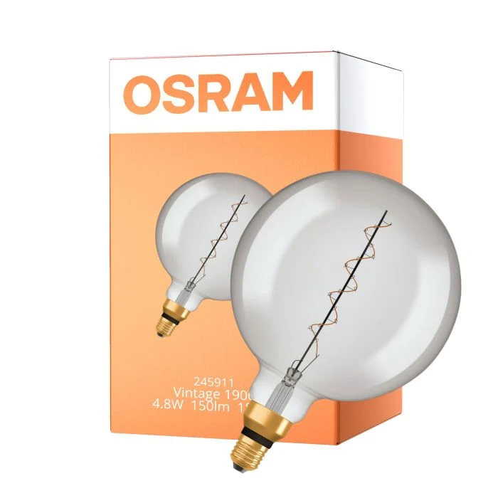 Osram Vintage 1906 LED E27 Globe Filament Smokey 200mm 4.8W 150lm - 818 Extra Warm White | Dimmable