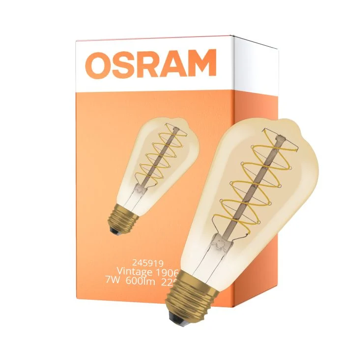Osram Vintage 1906 LED E27 Edison Filament Gold 7W 600lm - 822 Extra Warm White | Dimmable