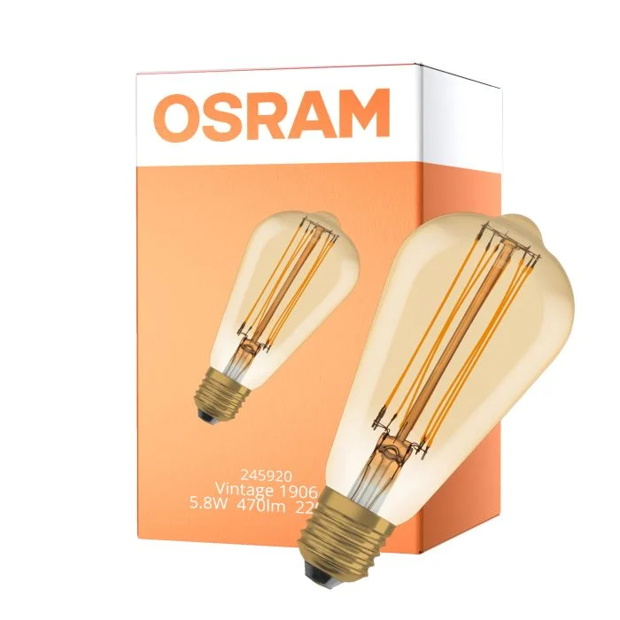 Osram Vintage 1906 LED E27 Edison Filament Gold 5.8W 470lm - 822 Extra Warm White | Dimmable