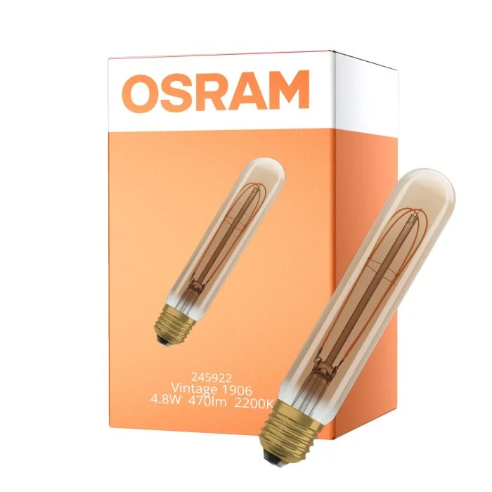 Osram Vintage 1906 LED E27 Tubular Filament Gold 4.8W 470lm - 822 Extra Warm White | Dimmable