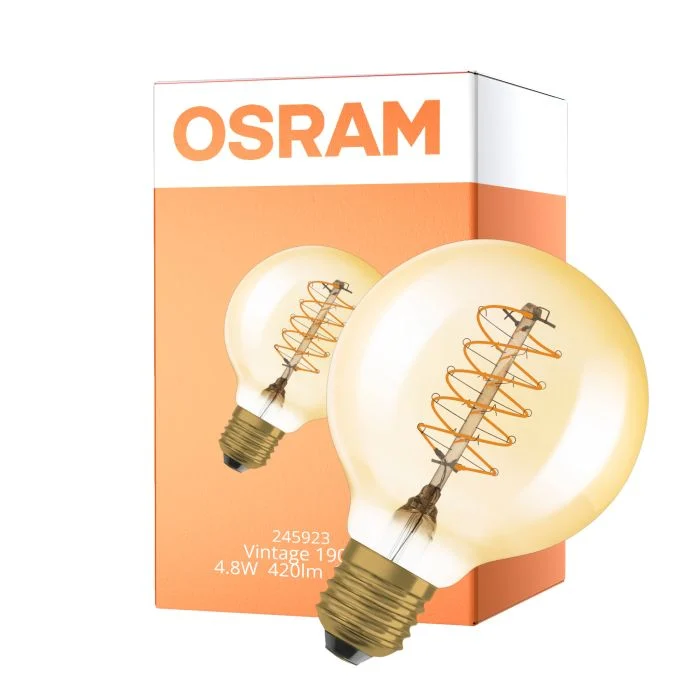 Osram Vintage 1906 LED E27 Globe Filament Gold 80mm 4.8W 420lm - 822 Extra Warm White | Dimmable