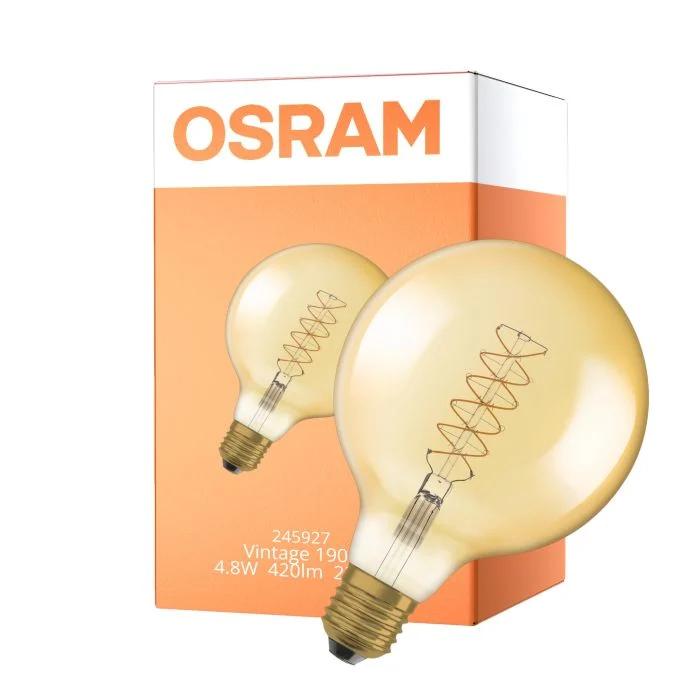Osram Vintage 1906 LED E27 Globe Filament Gold 125mm 4.8W 420lm - 822 Extra Warm White | Dimmable