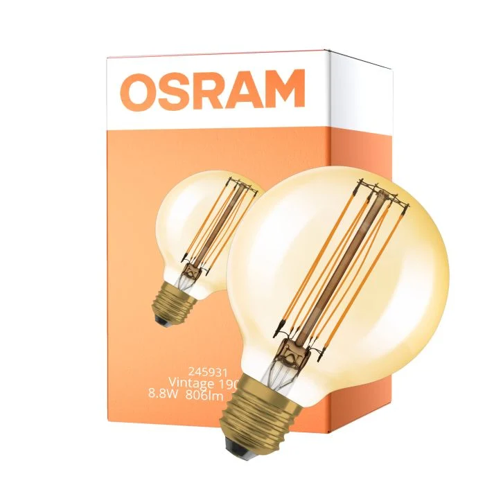 Osram Vintage 1906 LED E27 Globe Filament Gold 80mm 8.8W 806lm - 822 Extra Warm White | Dimmable