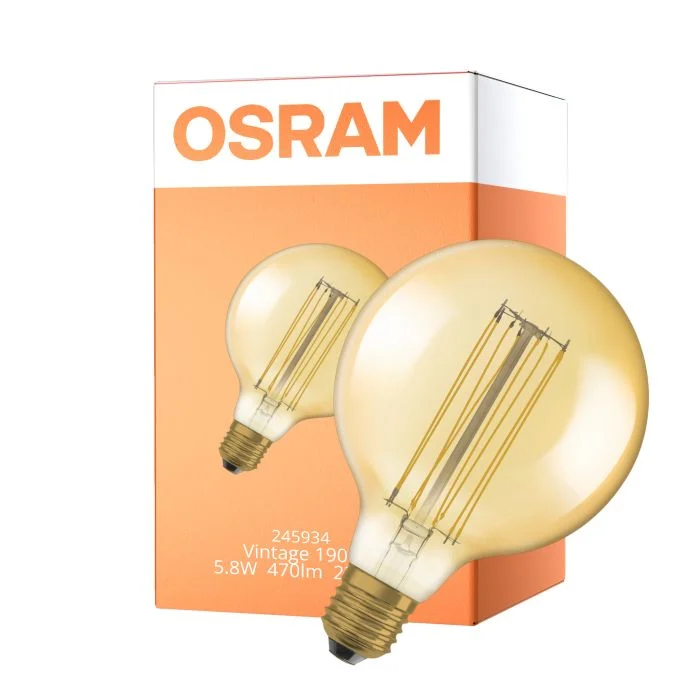 Osram Vintage 1906 LED E27 Globe Filament Gold 125mm 5.8W 470lm - 822 Extra Warm White | Dimmable
