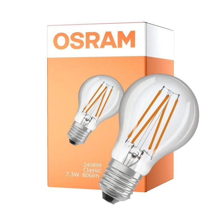 Osram Led Star Classic LED E27 Pera Con Filamento Clara 7.3W 806lm - 827 Luz Muy Cálida | Con Sensor De Luz
