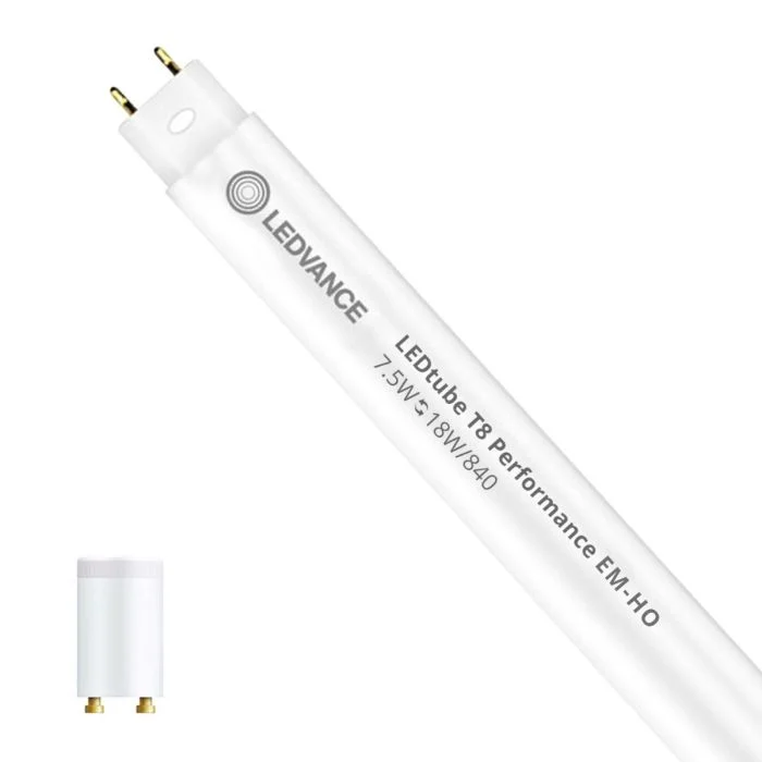 Ledvance Tubo LED T8 Performance (EM/Mains) High Output 7.5W 1100lm - 840 Blanco Frio | 60cm - Regulable - Reemplazo 18W
