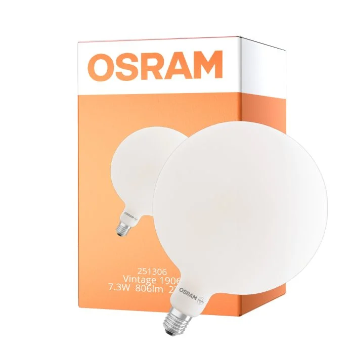 Osram Vintage 1906 LED E27 Esférica Con Filamento Mate 7.3W 806lm - 827 Luz Muy Cálida | Regulable - Reemplazo 60W