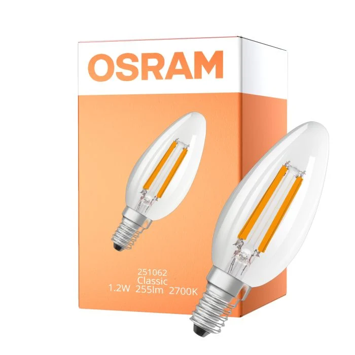 Osram LED Classic E14 Vela Con Filamento Clara 1.2W 255lm - 827 Luz Muy Cálida | Reemplazo 25W
