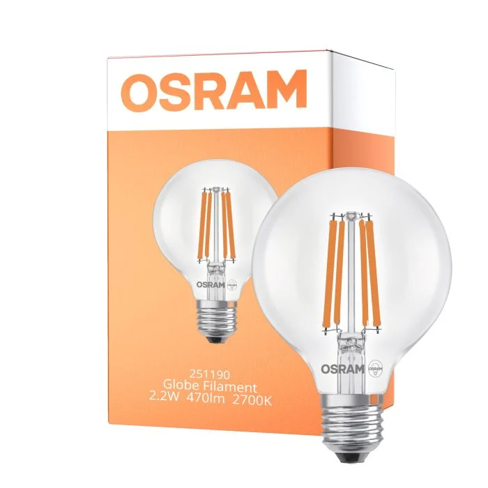 Osram LED Lamps E27 Globe Con Filamento Clara 2.2W 470lm - 827 Luz Muy Cálida | Reemplazo 40W