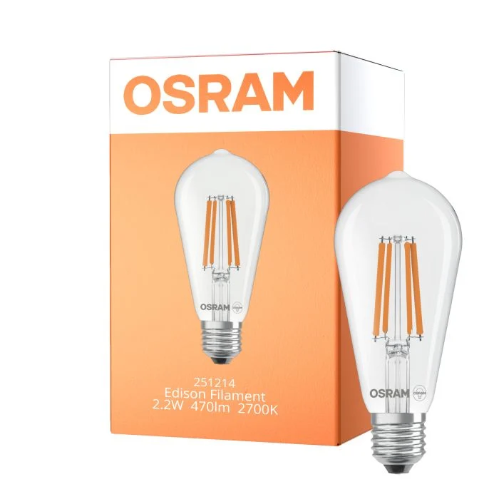 Osram LED Lamps E27 Edison Con Filamento Clara 2.2W 470lm - 827 Luz Muy Cálida | Reemplazo 40W