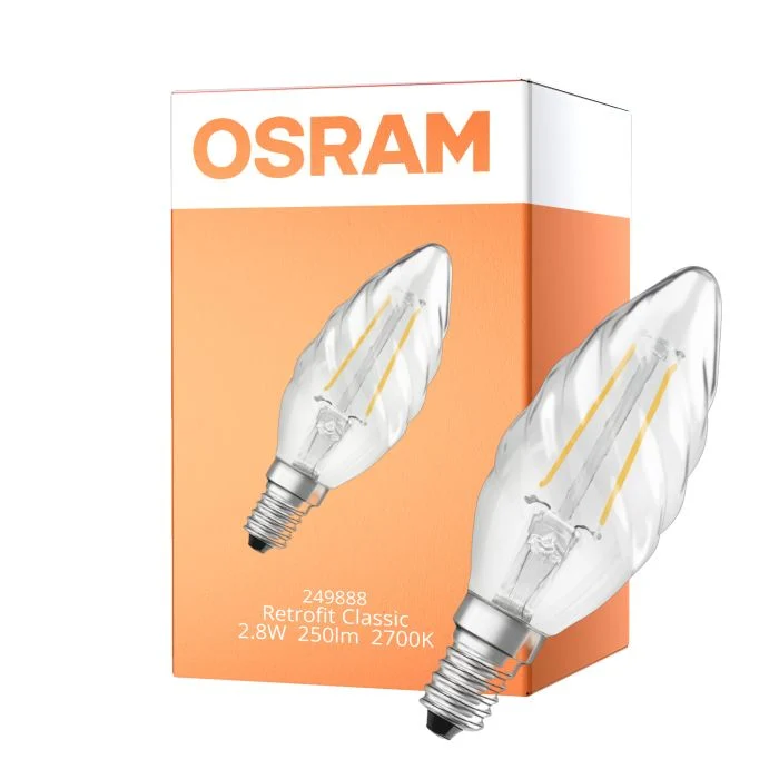Osram Classic LED E14 Retorcida candle Con Filamento Clara 2.8W 250lm - 827 Luz Muy Cálida | Regulable - Reemplazo 25W