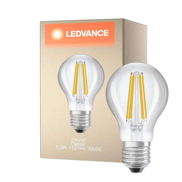 Ledvance Classic LED E27 Pera con Filamento Clara 7.2W 1521lm - 830 - Luz Cálida | Reemplazo 100W