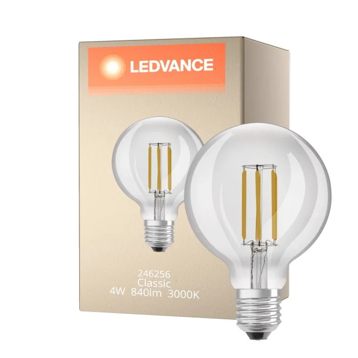 Ledvance Classic LED E27 Globe con Filamento Clara 4W 840lm - 830 - Luz Cálida | Reemplazo 60W