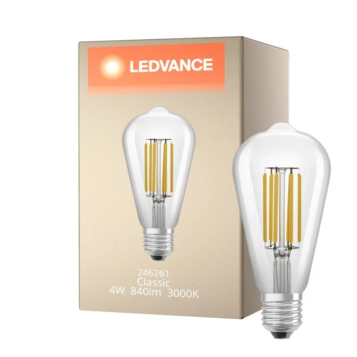 Ledvance Classic LED E27 Edison con Filamento Clara 4W 840lm - 830 - Luz Cálida | Reemplazo 60W