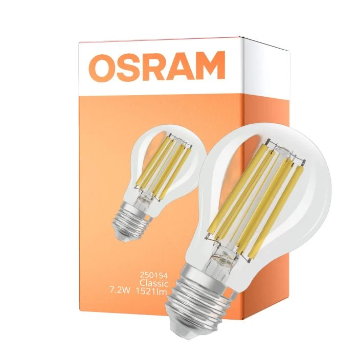 Osram Classic LED E27 Pera Con Filamento Clara 7.2W 1521lm Ultra Efficiency - 830 Luz Cálida | Reemplazo 100W