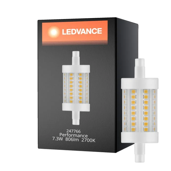 Ledvance Performance LED R7s doble Ended 78mm Clara 7.3W 806lm - 827 Luz muy Cálida | Reemplazo 60W