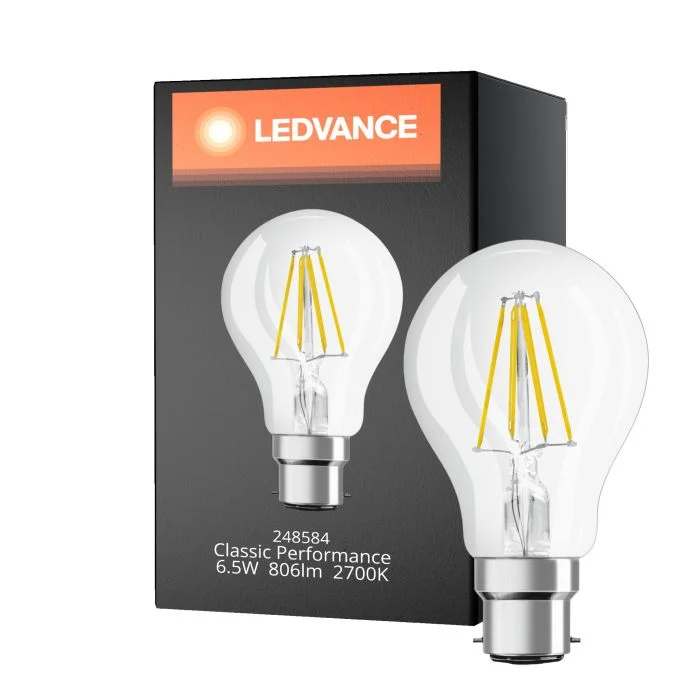 Ledvance Classic Performance LED Bulbo B22d Pera con Filamento Clara 6.5W 806lm - 827 Luz muy Cálida | Reemplazo 60W