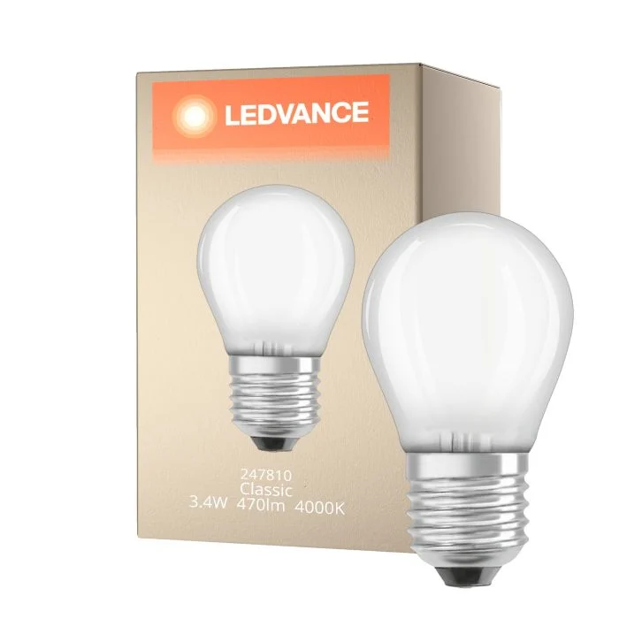 Ledvance Classic LED E27 Pera con Filamento Mate 3.4W 470lm - 940 Cool white | Mejor reproducción de color - Regulable - Reemplazo 40W