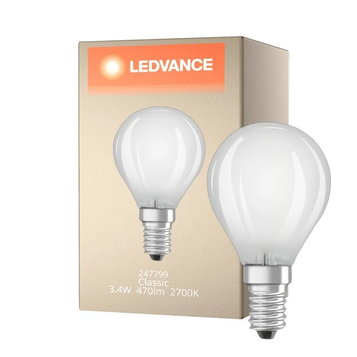 Ledvance Classic LED E14 Pera con Filamento Mate 3.4W 470lm - 927 Luz muy Cálida | Mejor reproducción de color - Regulable - Reemplazo 40W