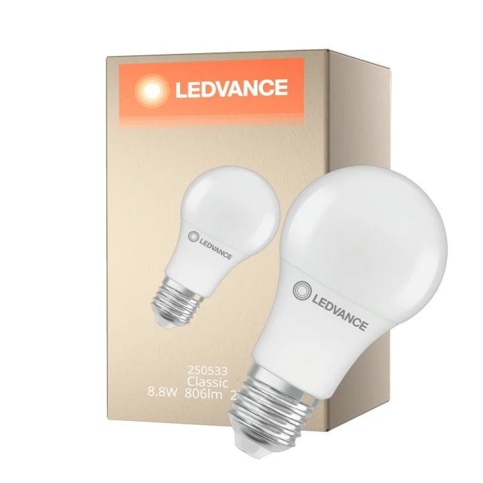 Ledvance Classic LED E27 Pera Mate 8.8W 806lm - 827 Luz Muy Cálida | Sensor De Movimiento Y Luz - Reemplazo 60W