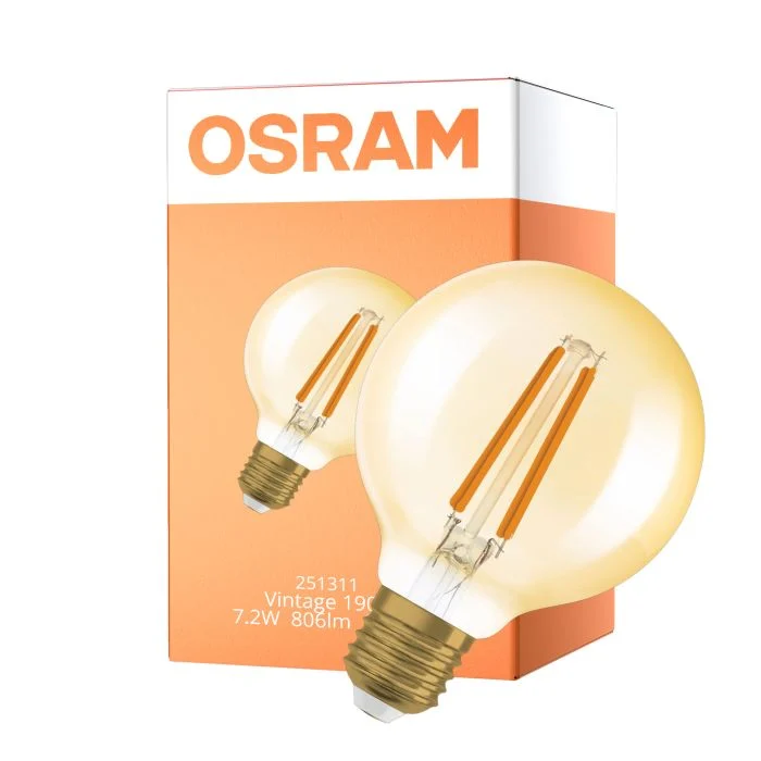 Osram Vintage 1906 LED E27 Globe Con Filamento Oro 7.2W 806lm - 824 Luz Muy Cálida | Reemplazo 60W