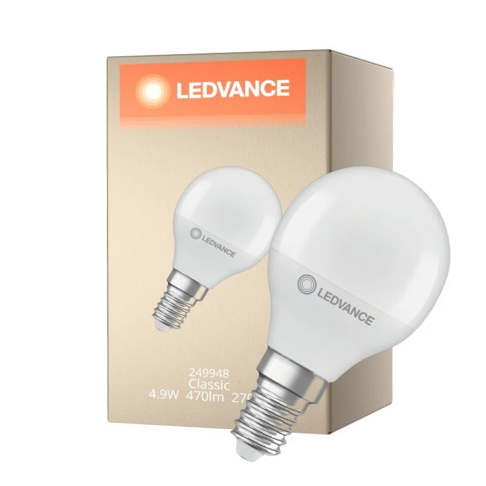 Ledvance Classic LED E14 Esférica Mate 4.9W 470lm - 827 Luz Muy Cálida | Reemplazo 40W