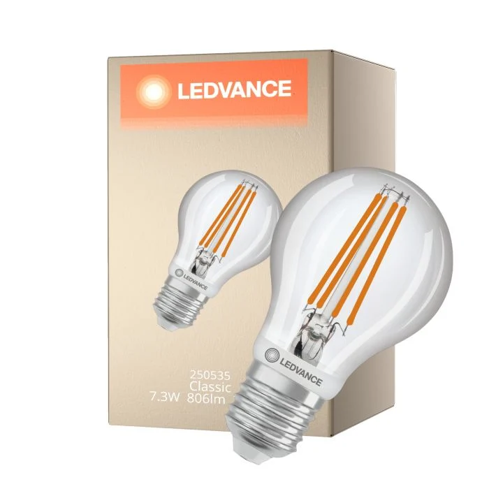 Ledvance Classic LED E27 Pera Con Filamento Clara 7.3W 806lm - 827 Luz Muy Cálida | Sensor De Movimiento Y Luz - Reemplazo 60W