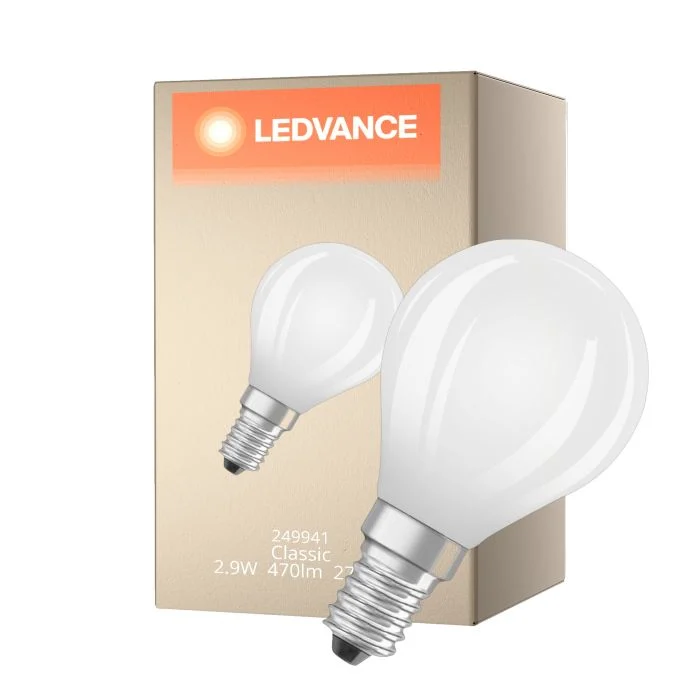 Ledvance Classic LED E14 Esférica Con Filamento Mate 2.9W 470lm - 827 Luz Muy Cálida | Regulable - Reemplazo 40W