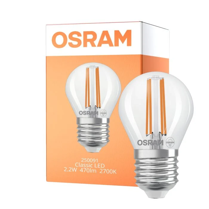 Osram Classic LED E27 Esférica Con Filamento Clara 2.2W 470lm - 827 Luz Muy Cálida | Reemplazo 40W