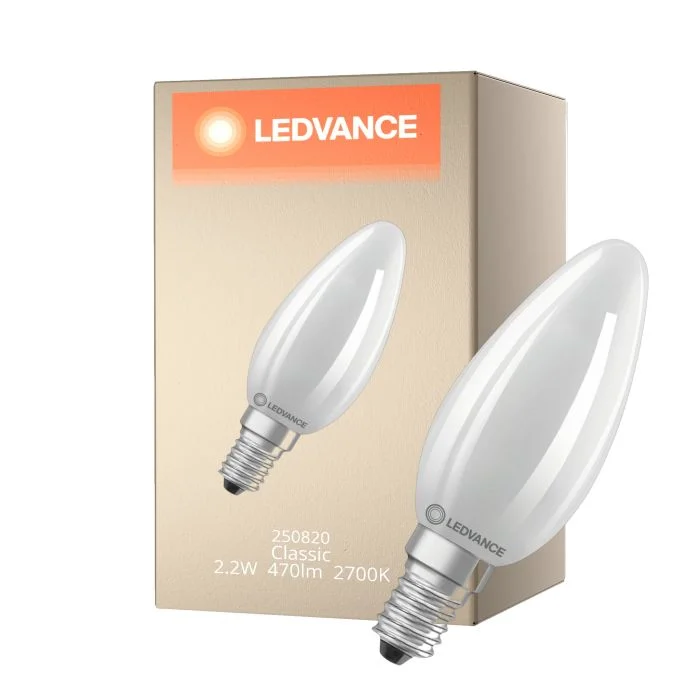 Ledvance LED Classic E14 Vela Con Filamento Mate 2.2W 470lm - 827 Luz Muy Cálida | Reemplazo 40W