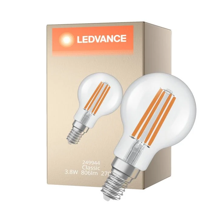 Ledvance Classic LED E14 Esférica Con Filamento Clara 3.8W 806lm - 827 Luz Muy Cálida | Reemplazo 60W