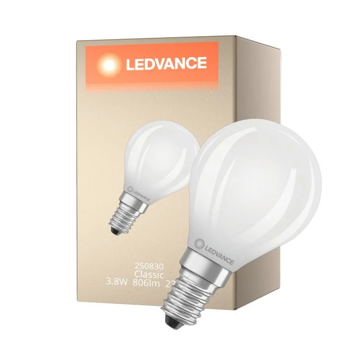 Ledvance LED Classic E14 Pera Con Filamento Mate 3.8W 806lm - 827 Luz Muy Cálida | Reemplazo 60W