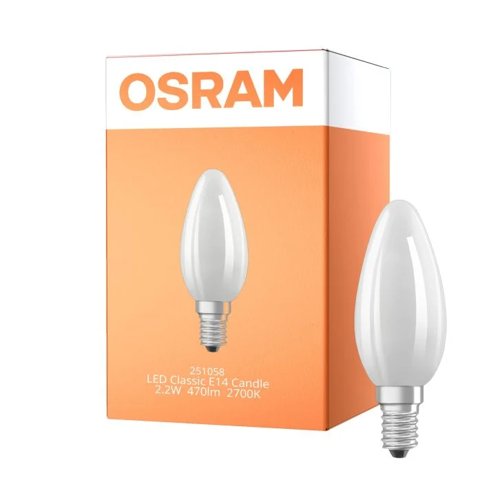Osram LED Classic E14 Vela Con Filamento Mate 2.2W 470lm - 827 Luz Muy Cálida | Reemplazo 40W