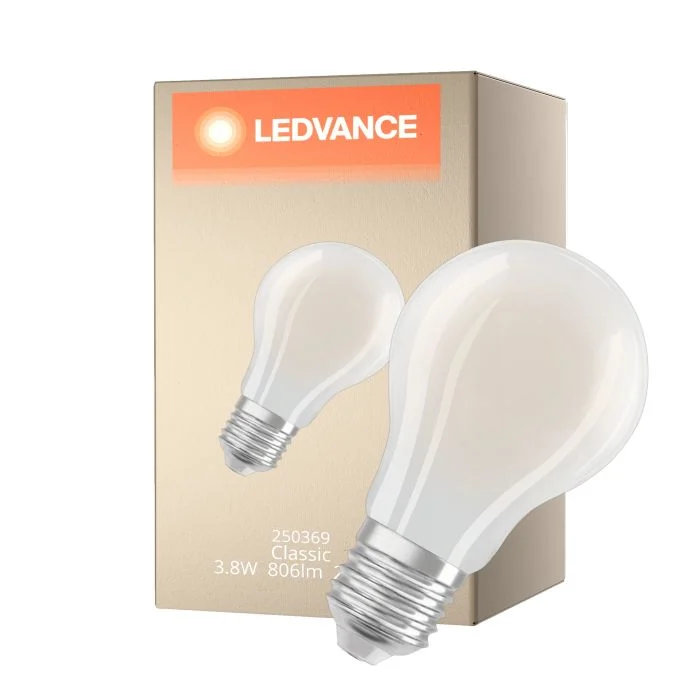 Ledvance Classic LED E27 Pera Con Filamento Mate 3.8W 806lm - 827 Luz Muy Cálida | Regulable - Reemplazo 60W