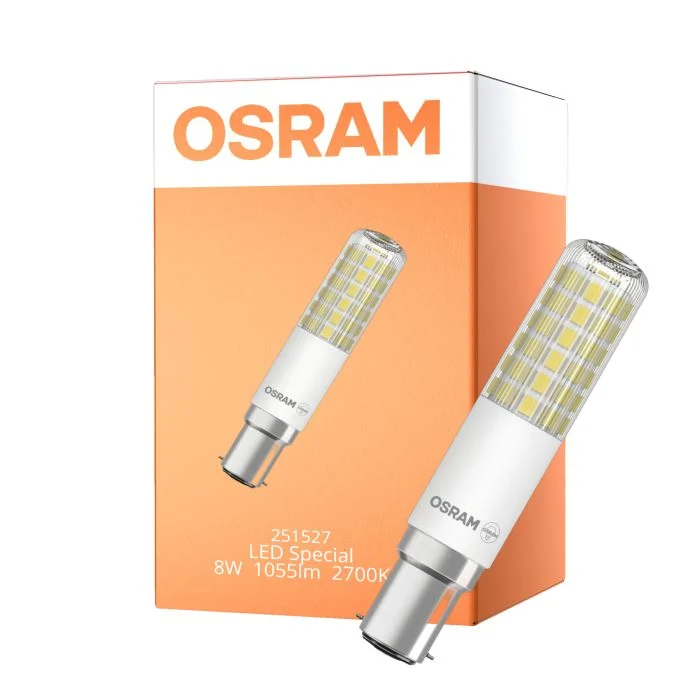 Osram Special T Slim LED B15d Clara 8W 1055lm - 827 Luz Muy Cálida | Regulable - Reemplazo 75W