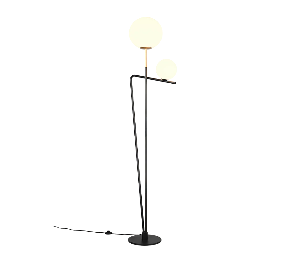 Lámpara de pie Flaming Trio negro y dorado 2 bolas E27 180cm Ø25cm 468900280
