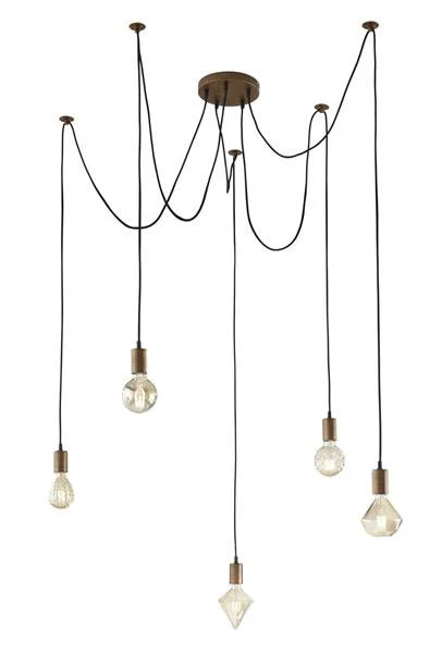 Lámpara de techo colgante Trio Cord 5 luces cobre antiguo 150cm 310100562